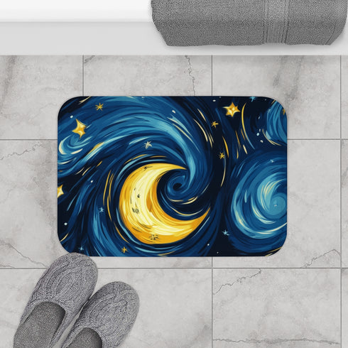 Night Pattern Seamless — 61×43 Memory Foam Bath Mat — Modern Bathroom Floor Lifestyle View