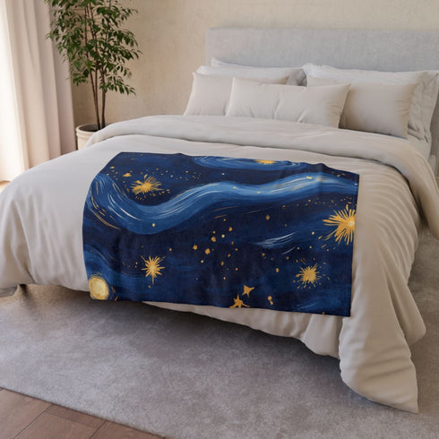 Night Pattern Seamless — 50×60 Plush Throw Blanket — Draped Over Sofa & Bed Lifestyle View