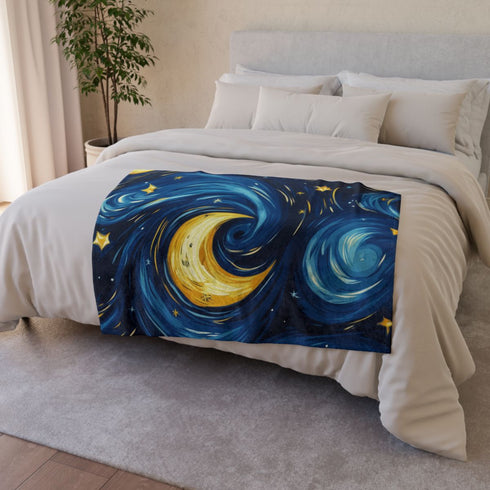 Night Pattern Seamless — Plush Fleece Throw Blanket — Draped Over Sofa & Bed Lifestyle View