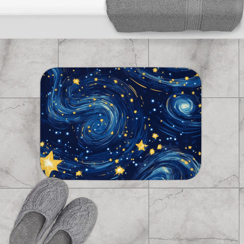 Night Pattern Seamless (Edition V) — 61×43 Memory Foam Bath Mat — Modern Bathroom Floor Lifestyle View