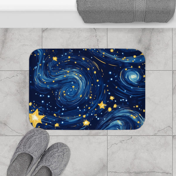 Night Pattern Seamless (Edition V) — 61×43 Memory Foam Bath Mat — Modern Bathroom Floor Lifestyle View