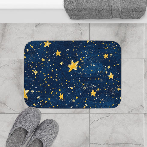 Night Pattern Seamless (Edition X) — 61×43 Memory Foam Bath Mat — Modern Bathroom Floor Lifestyle View