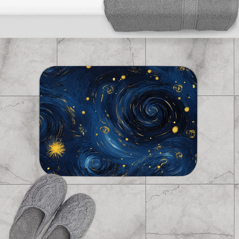 Night Pattern Seamless (Edition XI) — 61×43 Memory Foam Bath Mat — Modern Bathroom Floor Lifestyle View