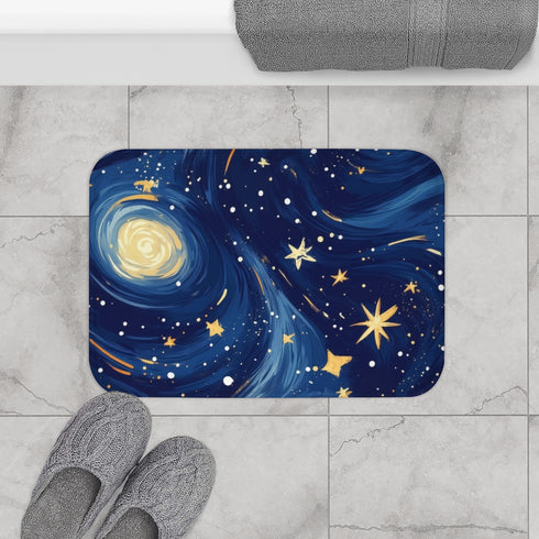 Night Pattern Seamless (Edition XV) — 61×43 Memory Foam Bath Mat — Modern Bathroom Floor Lifestyle View