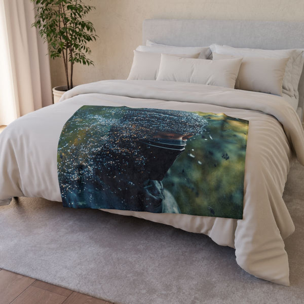 Ninja Disappearing Into Glitch Pixels — Plush Fleece Throw Blanket — Drape over Sofa & Bed Lifestyle View