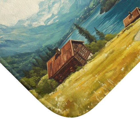 Norway Countryside Norway Painting Luxury Memory Foam Bath Mat - Microfibre Texture Close-Up