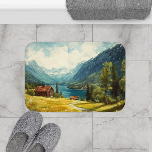 Norway Countryside Norway Painting Luxury Memory Foam Bath Mat - Bathroom Lifestyle View