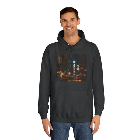 Nyc Night Graphic Unisex College Hoodie - Lifestyle Model View