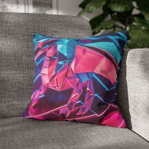 Origami Dragon Over Neon Grid — Double-Sided Cushion Cover — Sofa & Armchair Living Room Lifestyle View