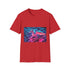 Origami Dragon over Neon Grid — Graphic Cotton T-Shirt — 100% Ring-Spun Cotton Fabric & Print Detail