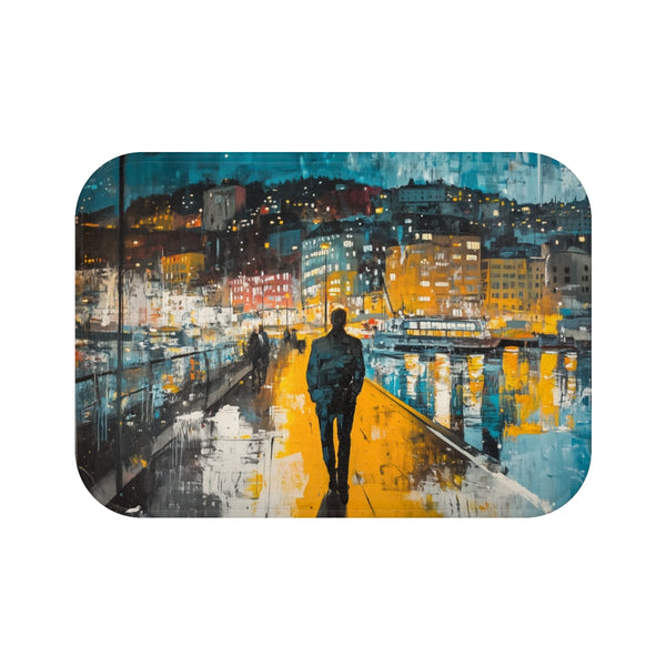 Oslo Norway Painting (Edition II) — Memory Foam Bath Mat — Top-Down Memory Foam Bath Mat View