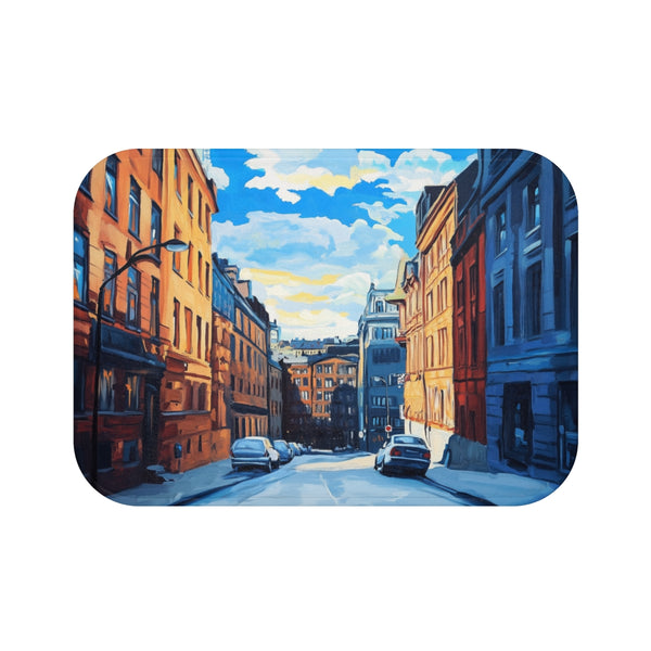 Oslo Norway Painting (Edition VI) — 61×43 Memory Foam Bath Mat — Top-Down Velvet Microfibre Artwork View