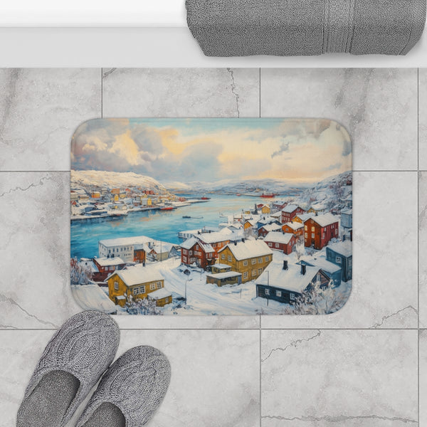 Oslo Norway Painting (Edition VII) — 61×43 Memory Foam Bath Mat — Modern Bathroom Floor Lifestyle View
