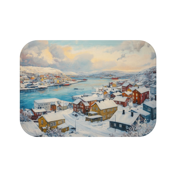 Oslo Norway Painting (Edition VII) — 61×43 Memory Foam Bath Mat — Top-Down Velvet Microfibre Artwork View