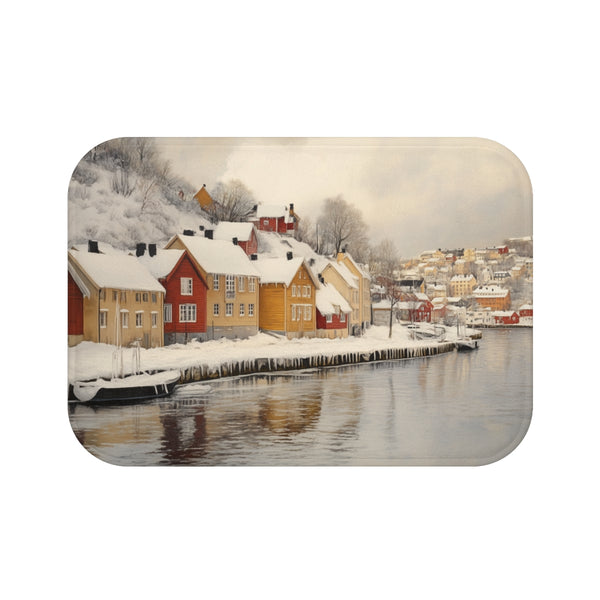 Oslo Norway Painting (Edition X) — 61×43 Memory Foam Bath Mat — Top-Down Velvet Microfibre Artwork View