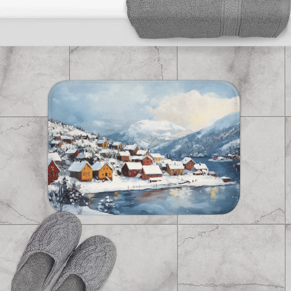Oslo Norway Painting (Edition XI) — 61×43 Memory Foam Bath Mat — Modern Bathroom Floor Lifestyle View
