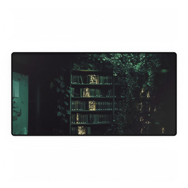 Overgrown Library with Glowing Books (Edition IV) — XXL Gaming Desk Mat — Full Top-Down Artwork View