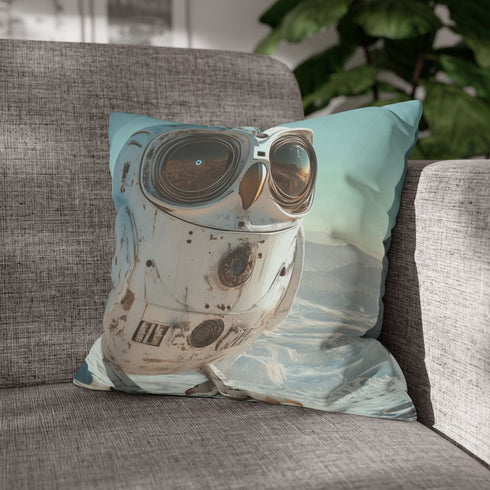 Owl Shaped Spacecraft Landing on Ice — Double-Sided Cushion Cover — Sofa & Armchair Living Room Lifestyle View