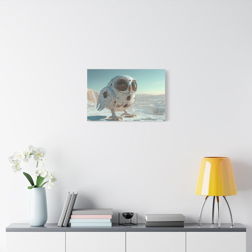 Owl Shaped Spacecraft Landing on Ice — Stretched Canvas Wall Art — Living Room Wall Lifestyle View