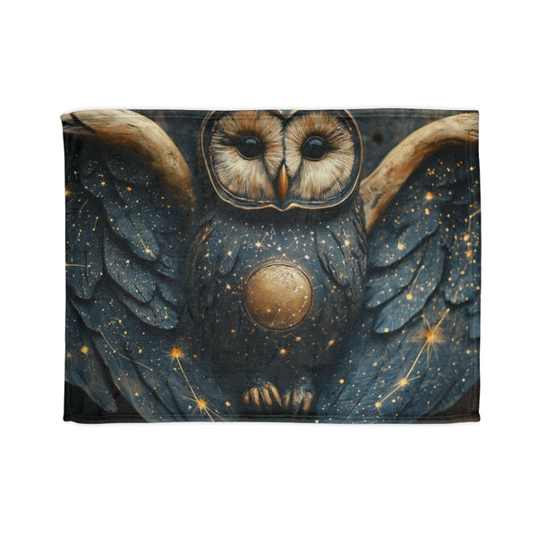 Owl with Constellation Wings — Plush Fleece Throw Blanket — Full Spread Plush Fleece Artwork View