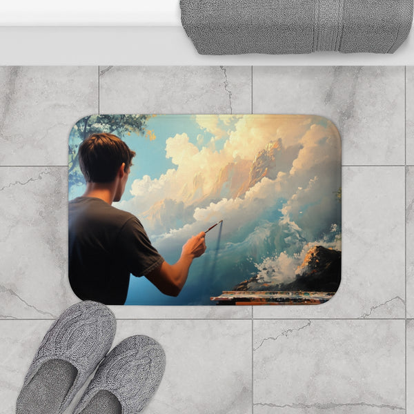 Painter Creating Real Worlds with Brush (Edition III) — Memory Foam Bath Mat — Modern Bathroom Floor Lifestyle View