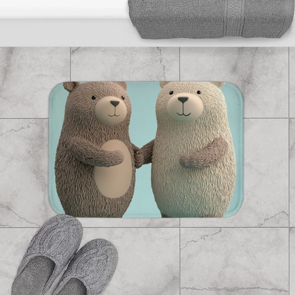 Pair of Sweet Bears Holding Hands — Non-Slip Bath Mat — Bathroom Floor Lifestyle View