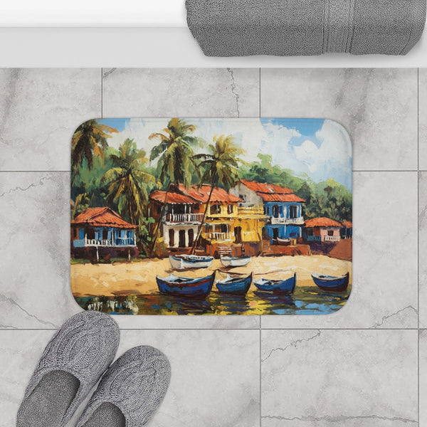 Panaji Goa Painting (Edition II) — Memory Foam Bath Mat — Modern Bathroom Floor Lifestyle View