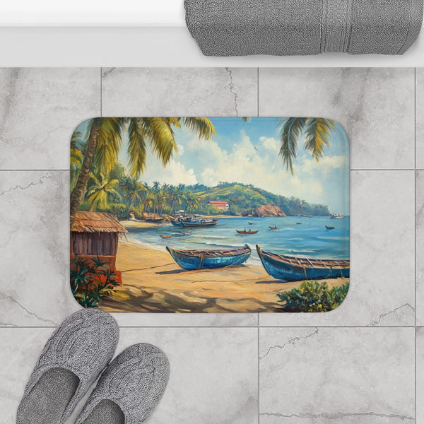 Panaji Goa Painting (Edition III) — 61×43 Memory Foam Bath Mat — Modern Bathroom Floor Lifestyle View