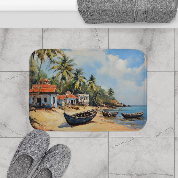 Panaji Goa Painting (Edition IV) — 61×43 Memory Foam Bath Mat — Modern Bathroom Floor Lifestyle View