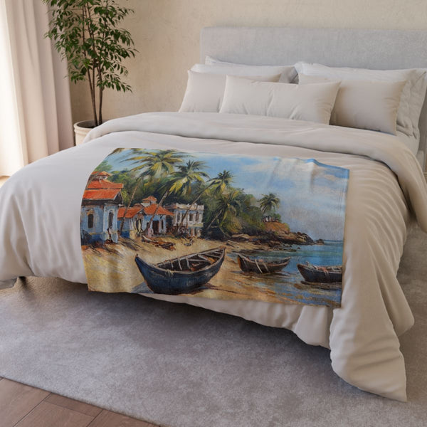 Panaji Goa Painting (Edition IV) — 50×60 Plush Throw Blanket — Draped Over Sofa & Bed Lifestyle View