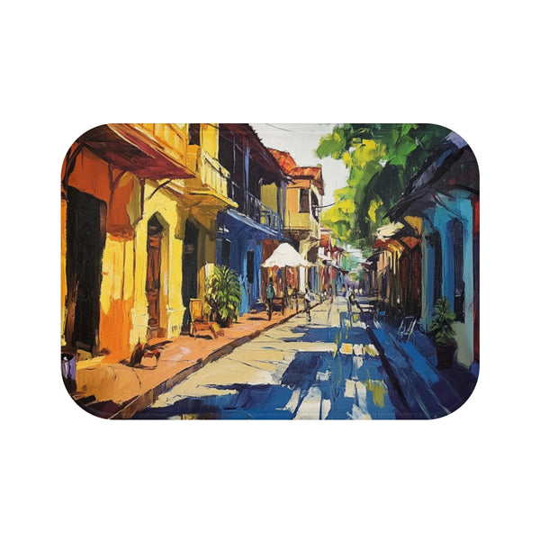 Panaji Goa Painting (Edition V) — 61×43 Memory Foam Bath Mat — Top-Down Velvet Microfibre Artwork View