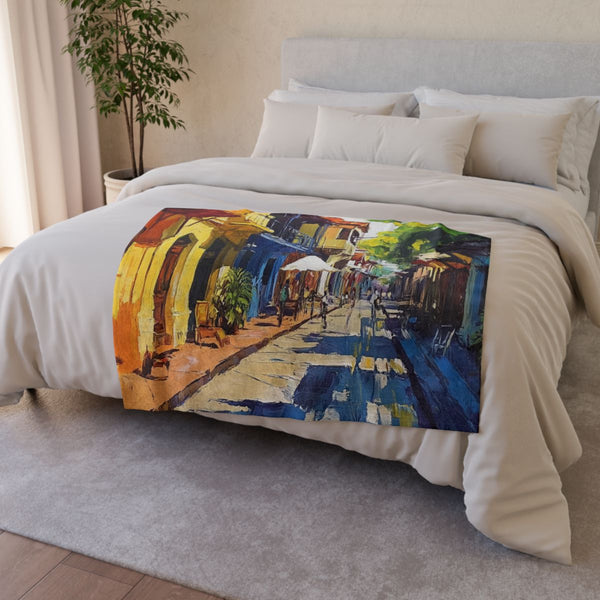 Panaji Goa Painting (Edition V) — 50×60 Plush Throw Blanket — Draped Over Sofa & Bed Lifestyle View