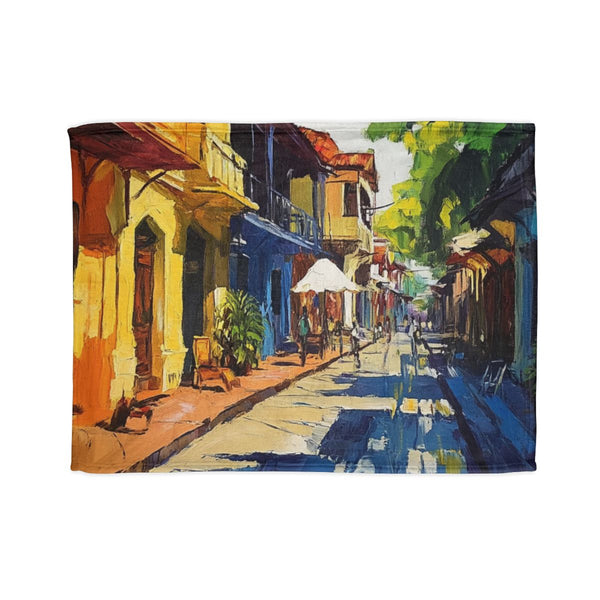 Panaji Goa Painting (Edition V) — Plush Fleece Throw Blanket — Full Spread Plush Fleece Artwork View