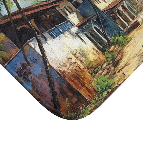 Panaji Goa Painting — 61×43 Memory Foam Bath Mat — Cushioned Memory Foam & Microfibre Close-Up