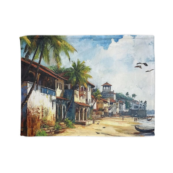 Panaji Goa Painting — 50×60 Plush Throw Blanket — Full Spread Plush Fleece Artwork View