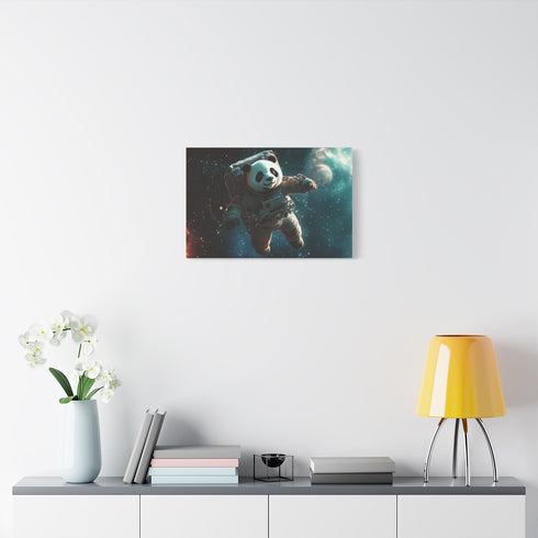 Panda Astronaut Floating in Space — Stretched Canvas Wall Art — Living Room Wall Lifestyle View