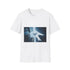Paper Crane Soaring Above Skyscrapers — Graphic Cotton T-Shirt — Front Graphic Print View