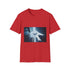 Paper Crane Soaring Above Skyscrapers — Graphic Cotton T-Shirt — 100% Ring-Spun Cotton Fabric & Print Detail