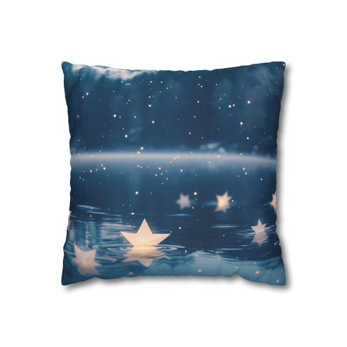 Paper Stars Falling into Dream Lake — Faux Suede Cushion Cover — Front 40×40 cm Square Cushion View