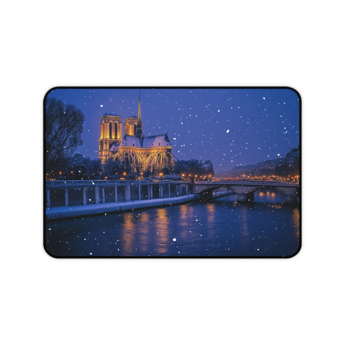 "Paris Snow Night Desk Mat: Elegance & Coziness for Your Workspace"