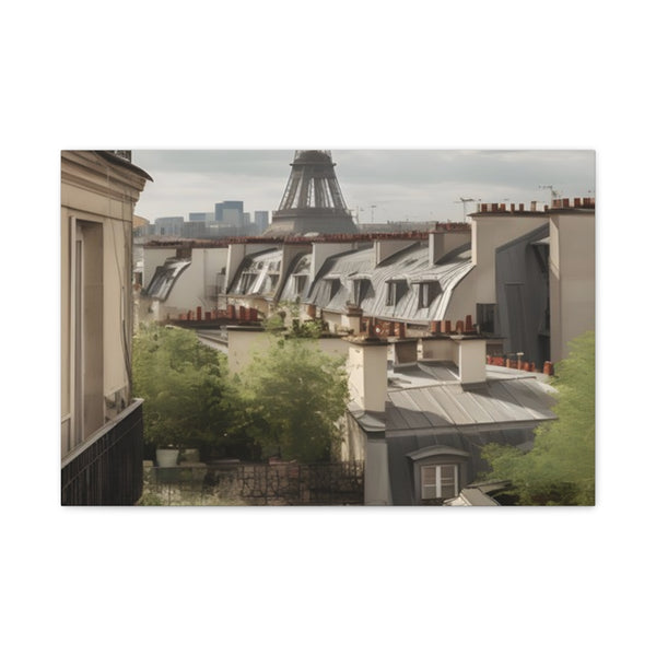 Parisian Rooftops Views of the Eiffel Tower — 24×16 Canvas Wall Art — Front Gallery-Wrapped Canvas View