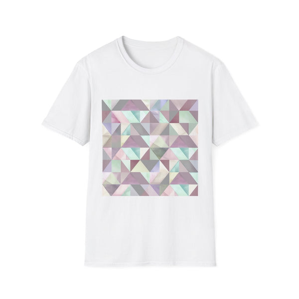Soft Pastel Bauhaus Geometric Pattern — Graphic Cotton T-Shirt — Front Graphic Print View
