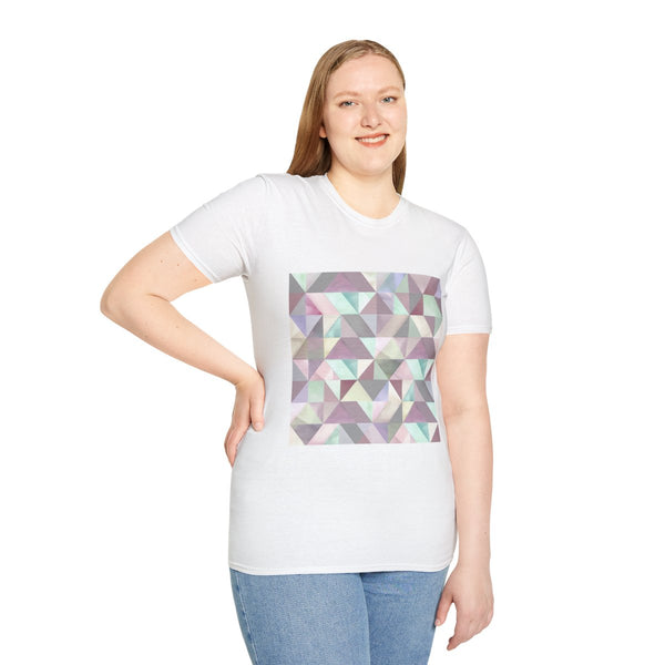 Soft Pastel Bauhaus Geometric Pattern — Graphic Cotton T-Shirt — Model Streetwear Fit View