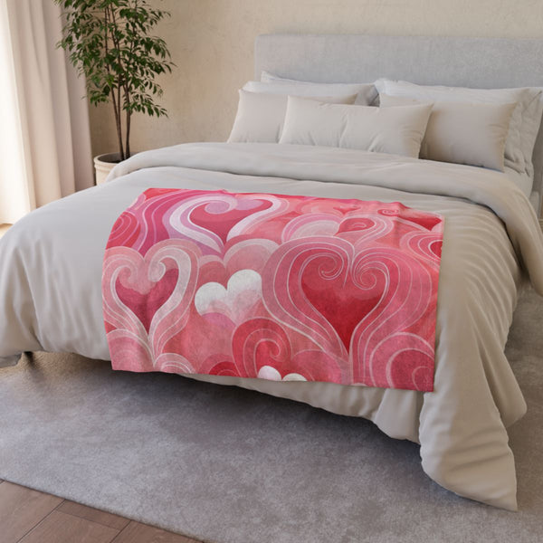 Pattern Lines Valentine — Plush Fleece Throw Blanket — Drape over Sofa & Bed Lifestyle View