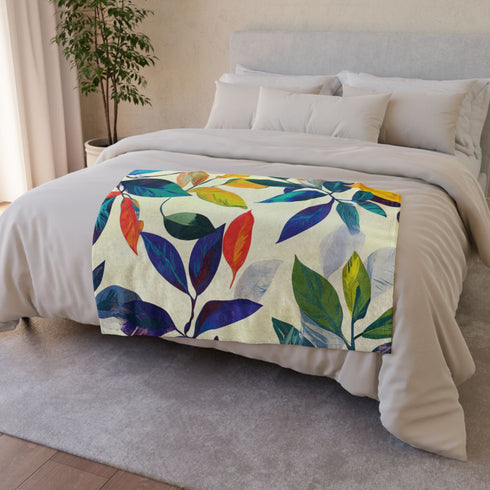 Modern Artisan Geometric Seamless Pattern — Plush Fleece Throw Blanket — Draped Over Sofa & Bed Lifestyle View