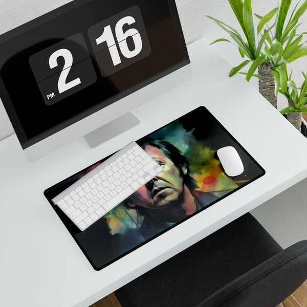 Paul Mccartney Watercolor Neon Colors — XXL Gaming Desk Mat — Gaming & Workspace Desk Setup View