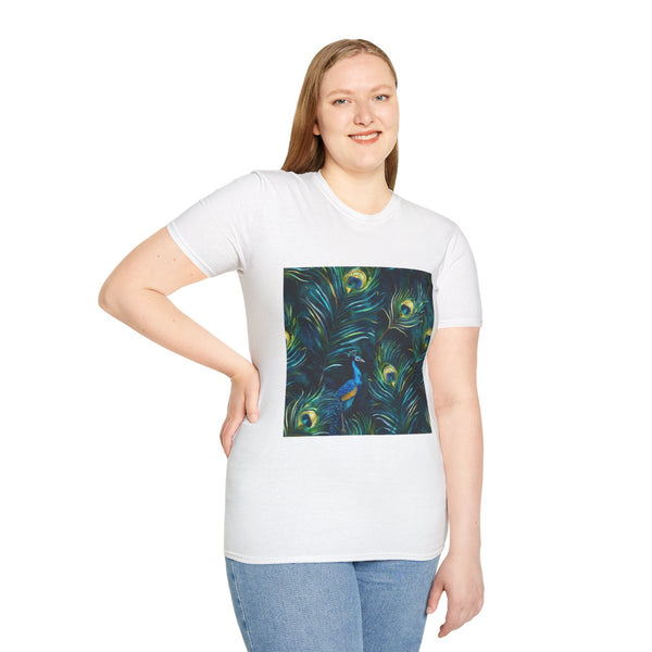 Peacock Feathers Seamless — Graphic Cotton T-Shirt — Model Streetwear Fit View