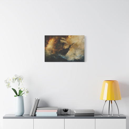 Phantom Pirate Ship in Nebula Sea — Stretched Canvas Wall Art — Living Room Wall Lifestyle View