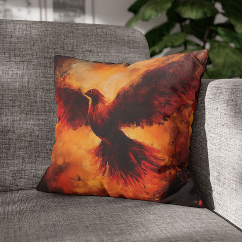 Phoenix Born from Volcanic Ash — 40×40 Cushion Cover — Sofa & Living Room Lifestyle View
