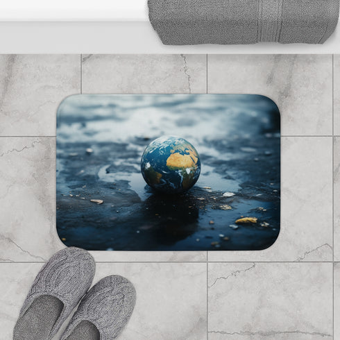 Planet Earth Crying Tears of Pollution Luxury Memory Foam Bath Mat - Bathroom Lifestyle View
